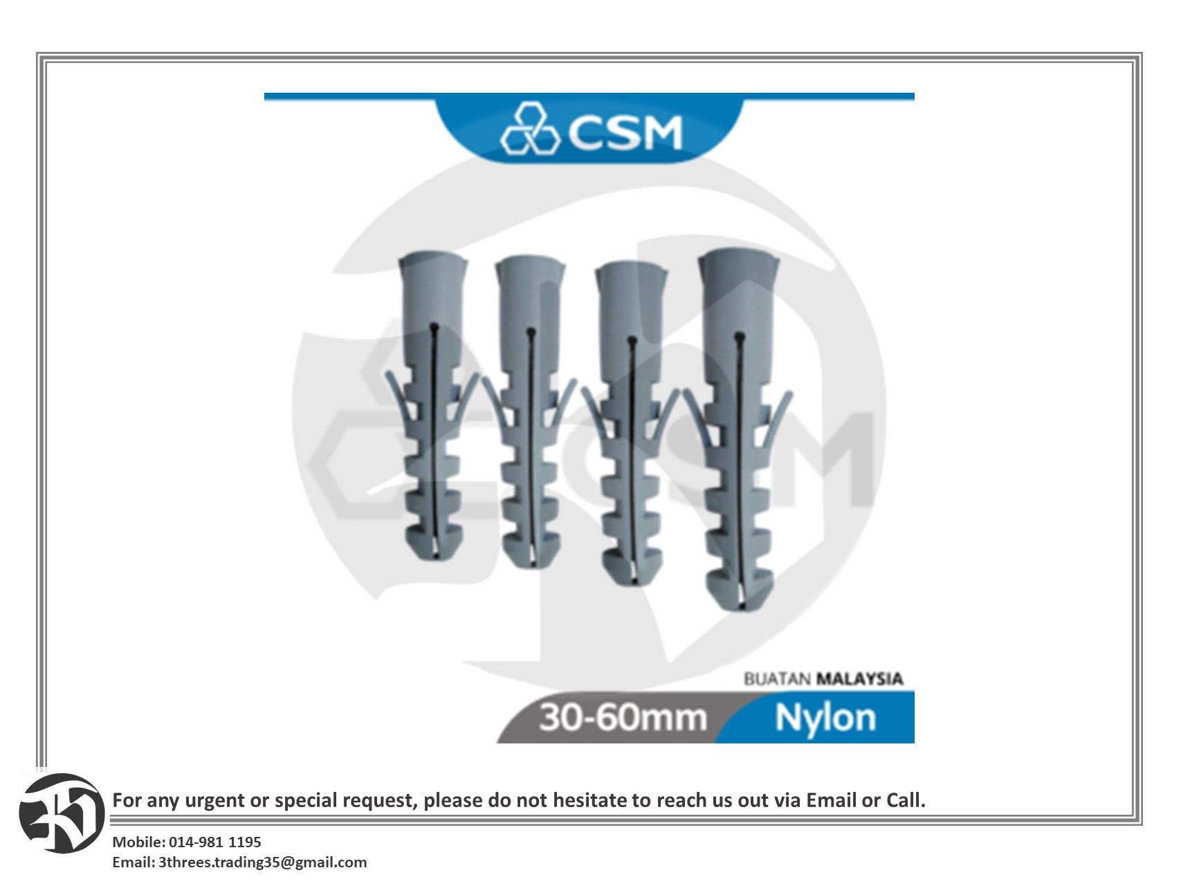 NYLON WING PLUG / PVC WALL PLUG (SIZE: M6, M8, M10, M12, M14)