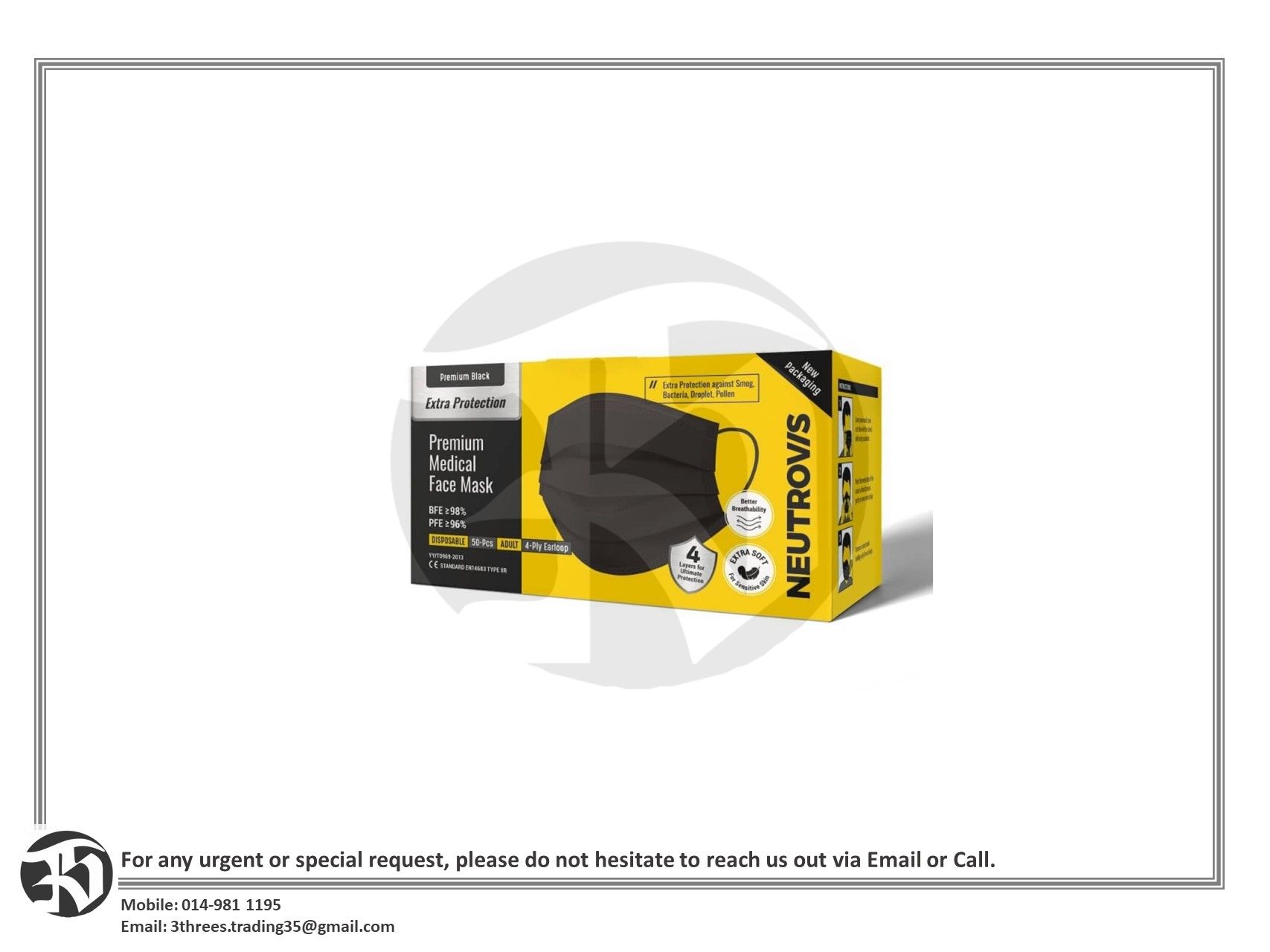 Neutrovis PREMIUM BLACK 4-PLY MEDICAL FACE MASK