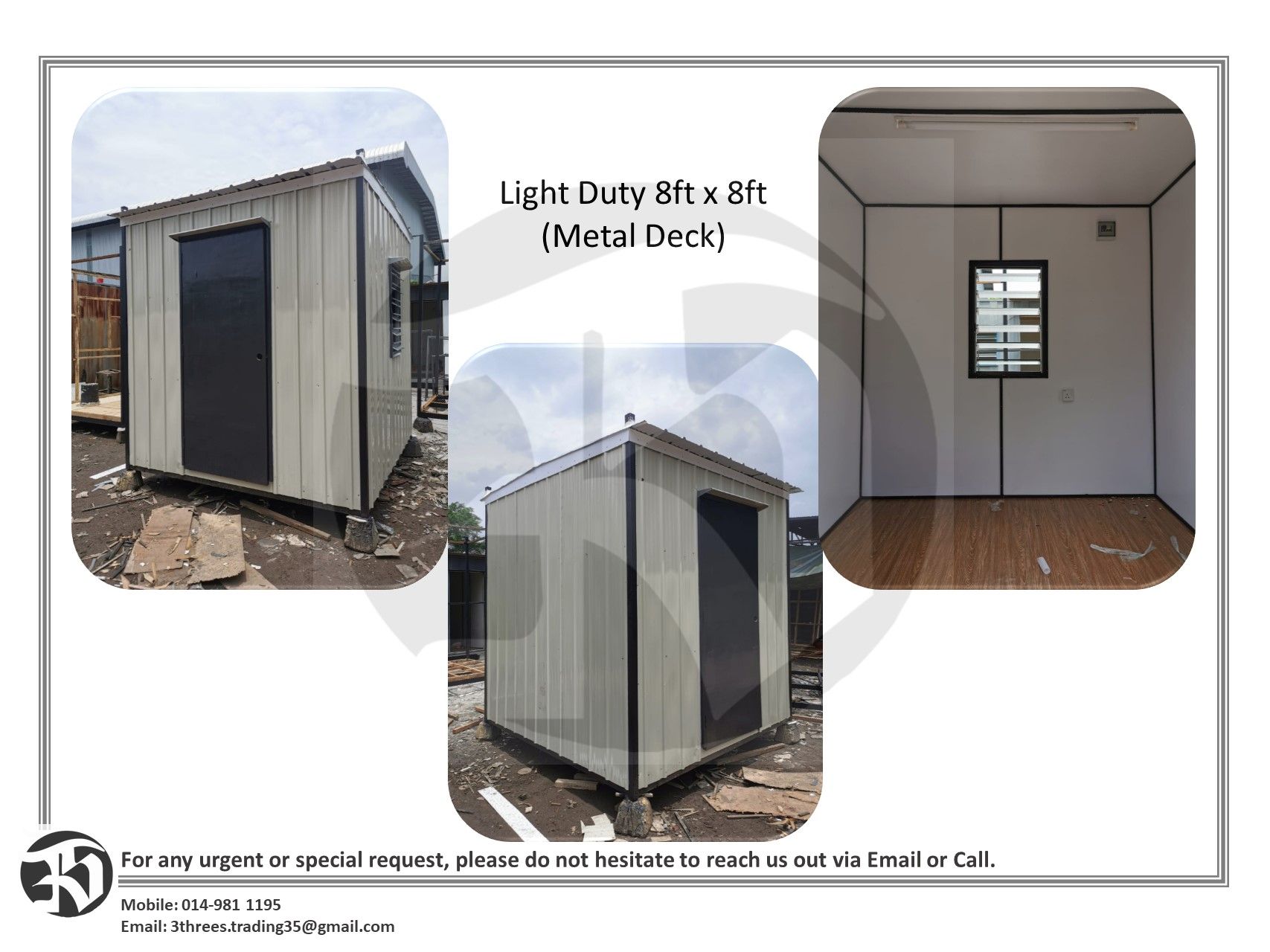 Light Duty (Metal Deck) / Heavy Duty (Steel Plate) Cabin 8ft x 8ft (SELANGOR ONLY)
