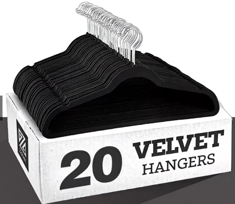 20 PCS Premium Velvet Hanger Non-slip Hanger -BLACK