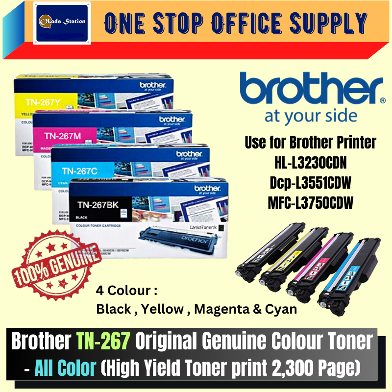 Brother TN-267 Original Genuine Colour Toner Cartridge 3k - All Color (High Yield Toner print 2,300 Page) / Color Toner Cartridge / Printer Toner / Toner Cartridge / Original Toner Cartridge / TN-267 Series / Black / Yellow / Magenta / Yellow / TN-26