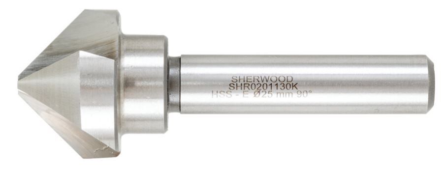 Sherwood 90掳, Countersink, 25mm, Straight Shank, 3 fl, Cobalt High Speed Steel SHR0201130K