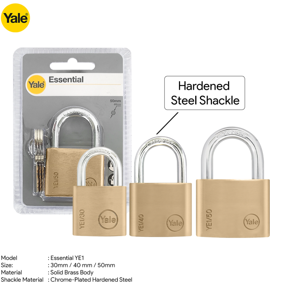 YALE YE1 ESSENTIAL SERIES STANDARD SHACKLE PADLOCK