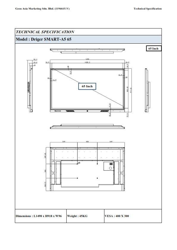 *Driger Smart-A5 65 Interactive Flat Panel Display