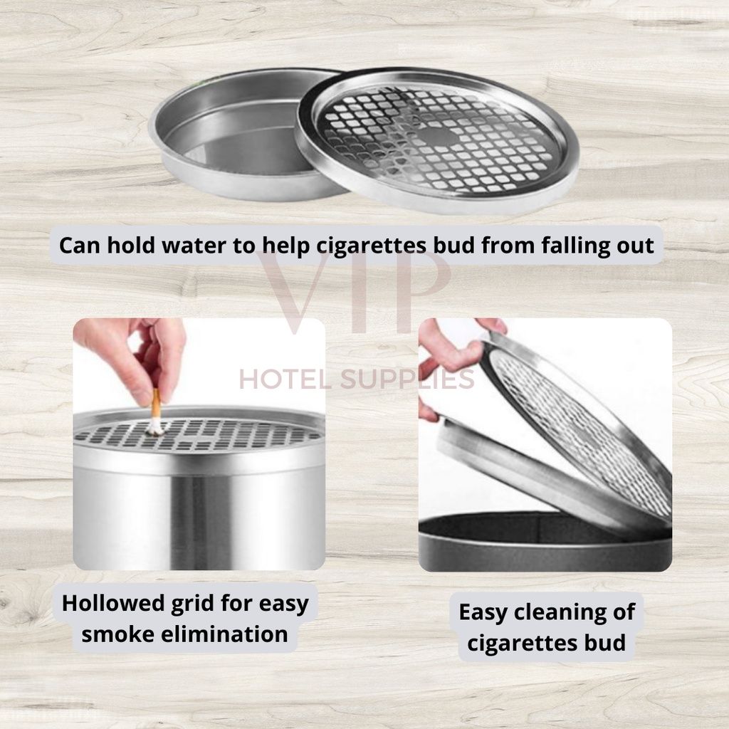 Stainless Steel Round Bin c/w Ashtray Top for Commercial Lobby / Hotel / Outdoor