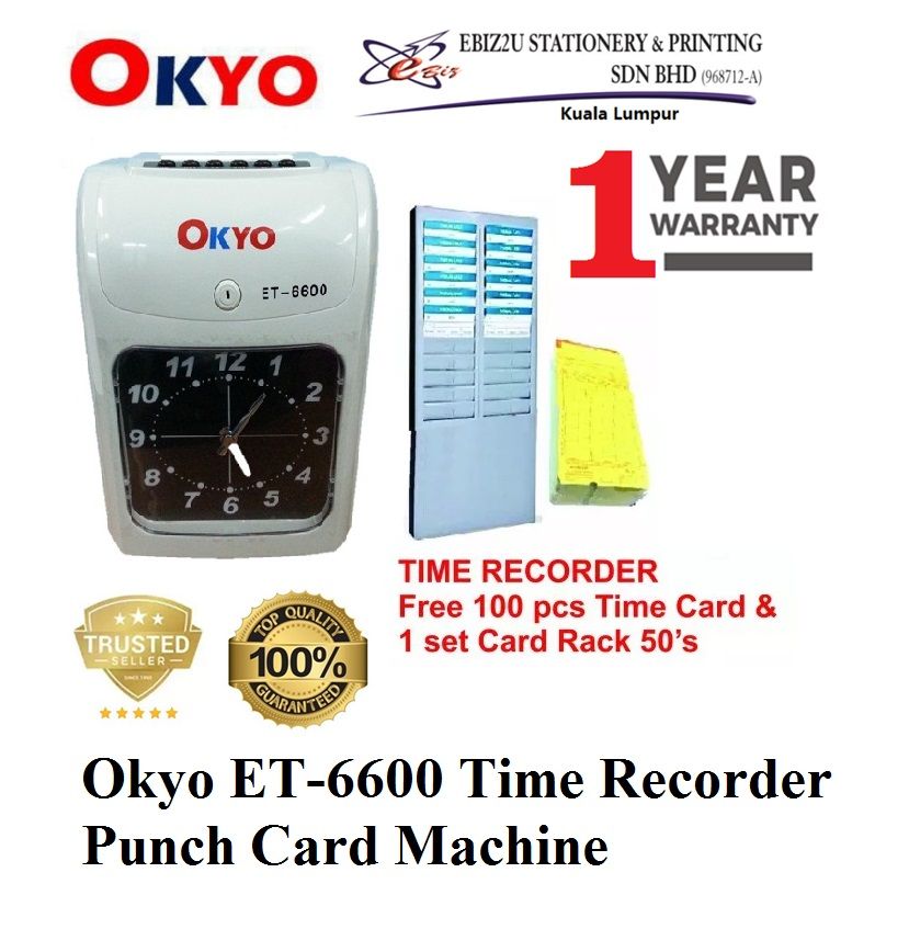 Okyo ET-6600 Time Recorder Punch Card Machine Free 100 Cards & Card Rack (mesin perakam waktu, punch card machine, mesin kad punch, time recorder machine, time recorder)