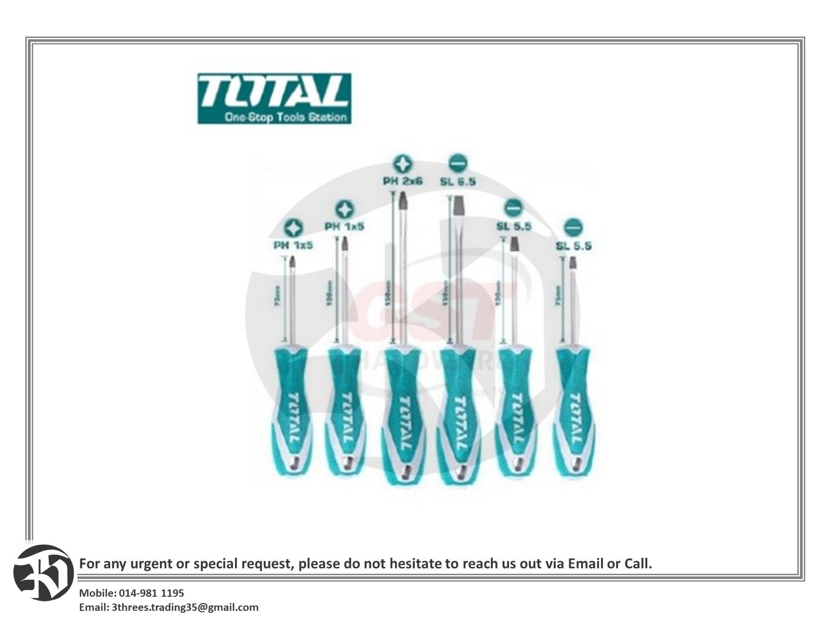 TOTAL 6pcs Screwdriver Set - THT250606 Screw Driver Set