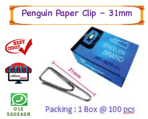 Paper Clip - 31mm / Klip Kertas Sederhana - 31mm # Matel Paperclip # RP-0114 ( KTT : 1 Kotak @ 100 pcs )