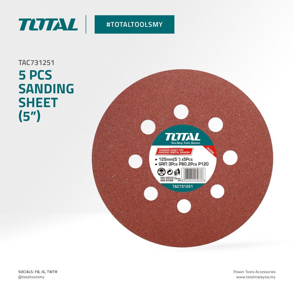 TOTAL SANDING SHEET SANDERS FOR TF2031256 & TROSLI2001 (5"/5 PCS) TAC731251