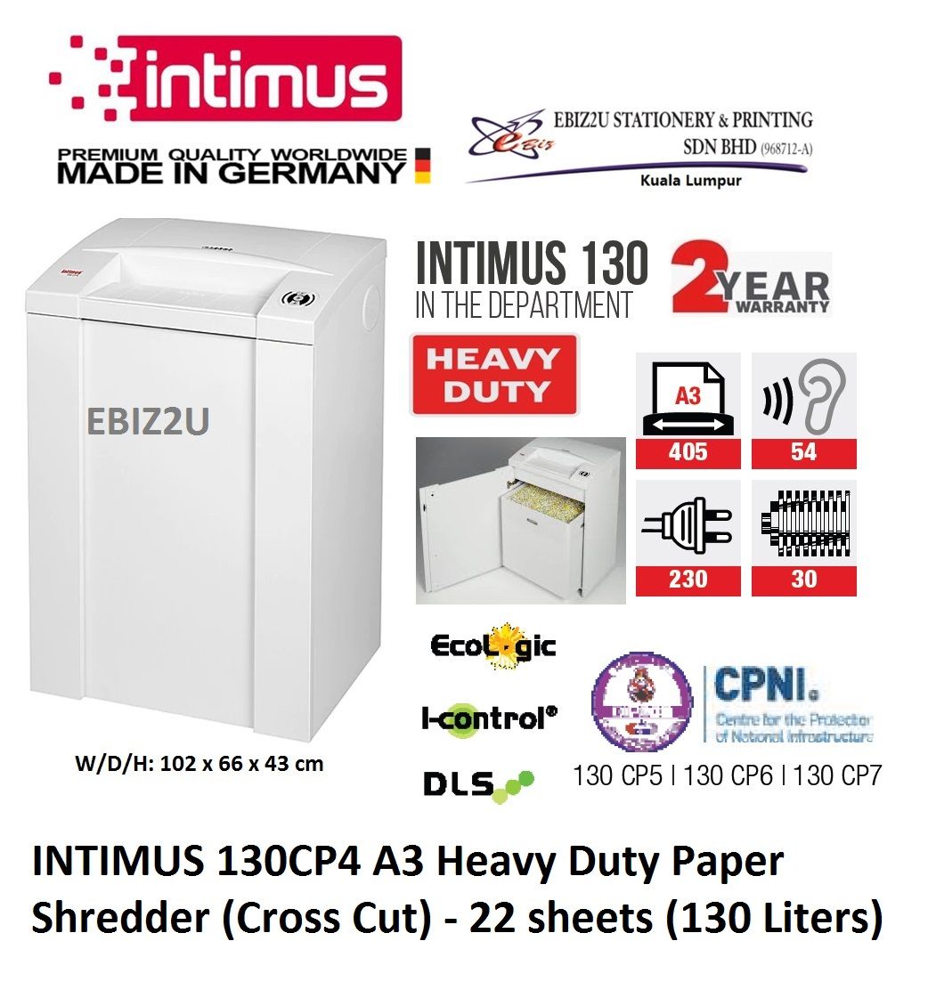 INTIMUS 130 CP4 Paper Shredder (Shred Capacity: 20-22 Sheets, Cross Cut: 3.8x36mm, Bin Capacity: 130 Liters)_Made in Germany