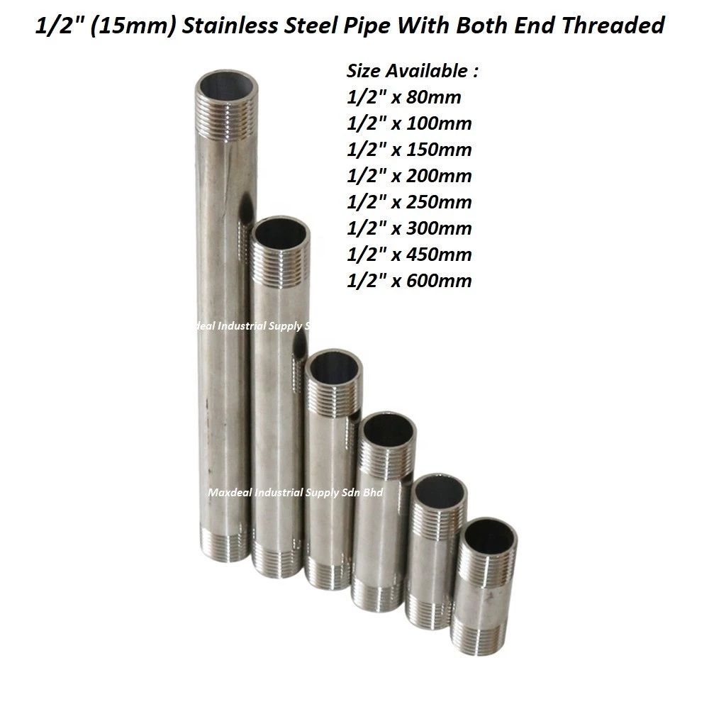 1/2" (15mm) Stainless Steel Extension Pipe Both End Threaded
