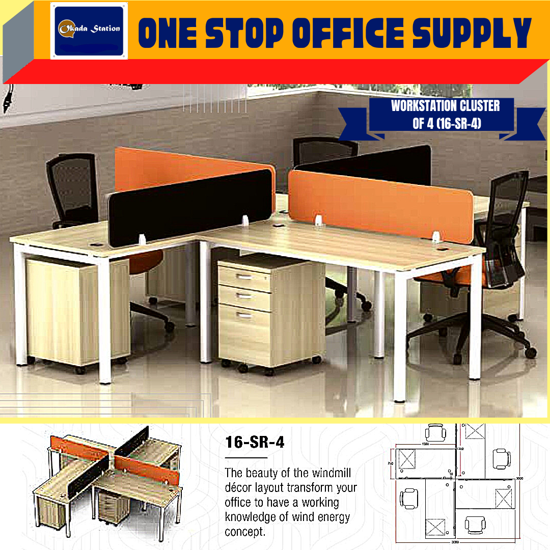 VS WORKSTATION SET CLUSTER OF 4 (WITHOUT CHAIR) -( 16-SR-4 ) / WORKSTATION / 16-SYSTEM / CLUSTER OF 4 / 16-SR-4 / TABLE TOP PANEL / OFFICE TABLE / 4 SEAT / OFFICE TABLE WITH PARTITION