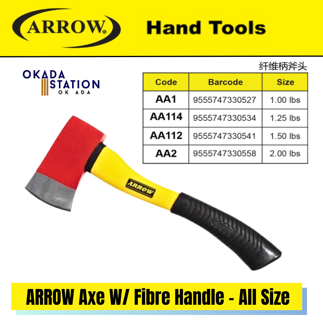 ARROW Axe With Fibre Handle - All Size (AA1-AA2) / Axe With Fibre Handle / Work Axe / Hand Axe / Axe / Hand Tools / AA1 / AA114 / AA112 / AA2 / 1.00lbs / 1.25lbs / 1.5lbs / 2.00lbs