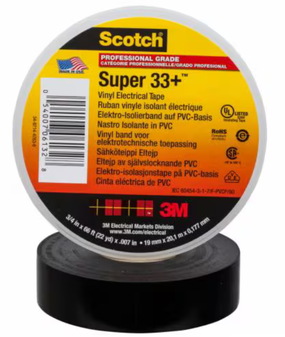 3M Scotch Super 33+ Black Vinyl Electrical Tape, 19mm x 20m