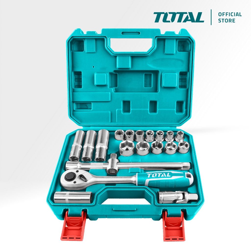 TOTAL SOCKET SET-HEX/SPARK PLUG/RATCHET/HANDLE/EXTENSION BAR/UNIVERSAL JOINT/CASE (1/2"/20 PCS) THT121201