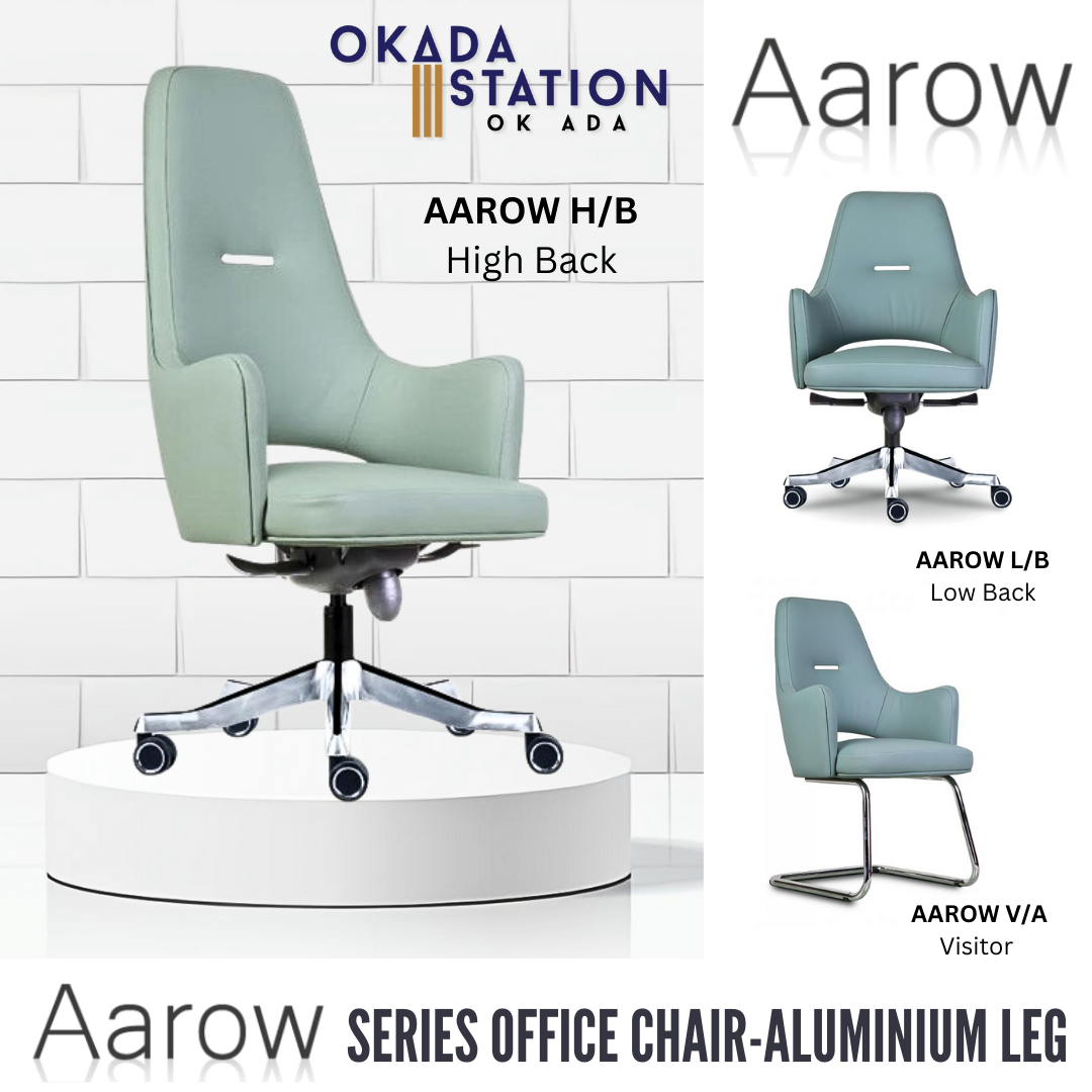 AAROW ERGONOMIC OFFICE CHAIR - ALL SIZE / CHROME SERIES / OFFICE CONFERENCE CHAIR / OFFICE SWIVEL CHAIR / EXECUTIVE CHAIR / DIRECTOR CHAIR / OFFICE CHAIR / ALUMINIUM BASE / FABRIC / PU LEATHER / AAROW