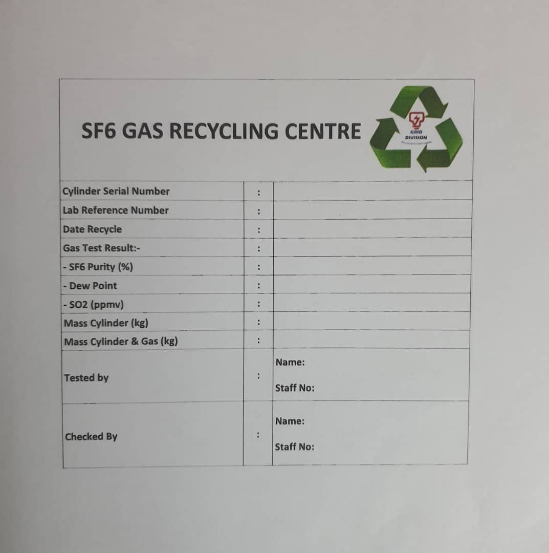 Sticker SF6 Gas Recycling Centre