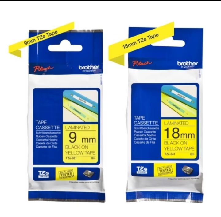 OCHA BROTHER LABELING TAPE -TZE BLACK ON YELLOW SIZE: 6mm - 36mm ( ORIGINAL)