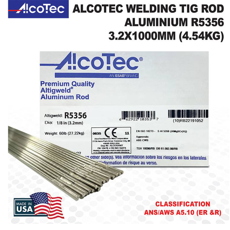RIGHTWELL ALCOTEC R5356 ALUMINUM TIG WELDING ROD 3.2MM (4.54KG)