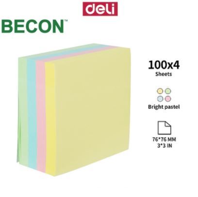 Deli Sticky Notes Bright Pastel Colour 3x3 inch EA01703 4x100's