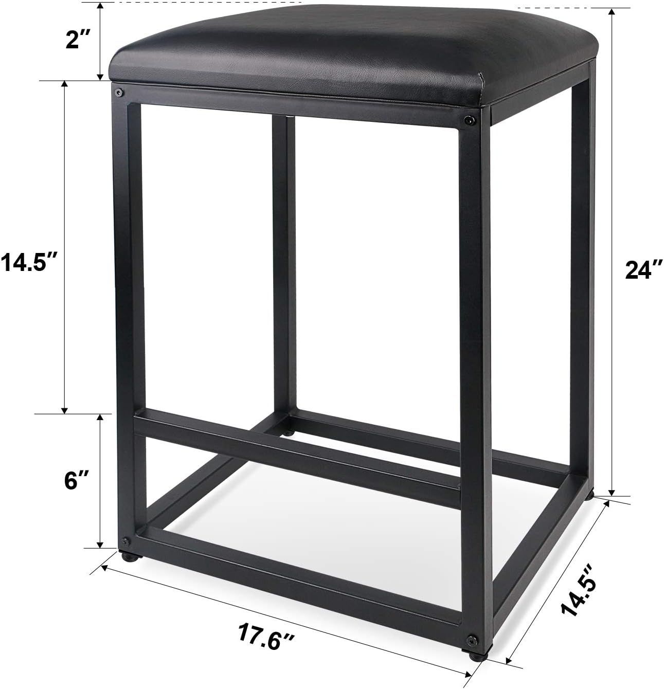 Leopard Bar Stool with Leather Cushion and Metal Base, 1 Chair (Black, 24" Height)