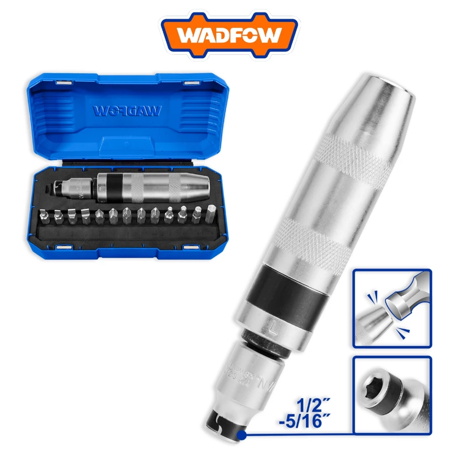 WADFOW 13 PCS IMPACT DRIVER SET (1/2? - 5/16?) MANUAL & PORTABLE W/ SLOTTED PHILLIPS (WYM1B13)