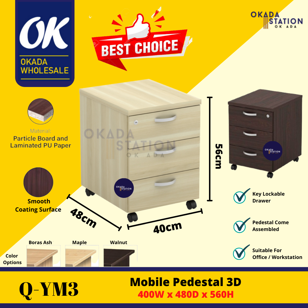 OKADA Q-YM3 Mobile Pedestal / Drawer Cabinet / Almari Laci / Kabinet / Cabinet Storage / Mobile Cabinet / EX Series