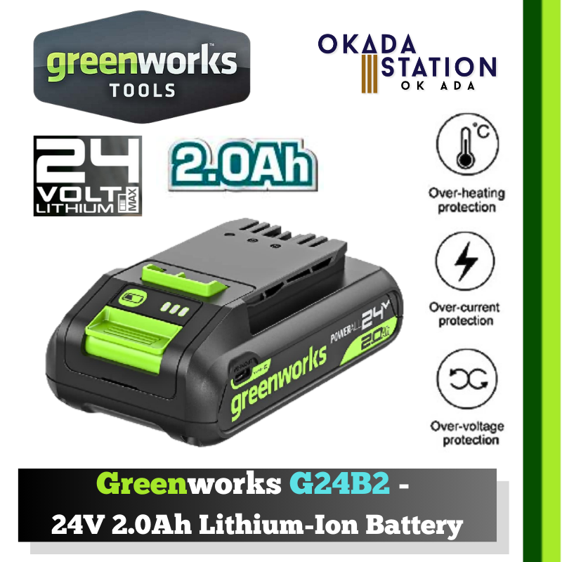 Greenworks 24V Lithium-Ion Battery - 2.0Ah(G24B2) & 4.0Ah(G24B4) / Li-Ion Battery / Cordless Power Tool Battery / Battery / 24V