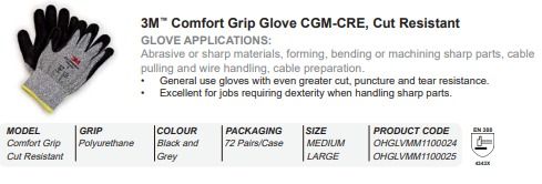 3M comfort grip glove CGM-CRE cut resistant level 3