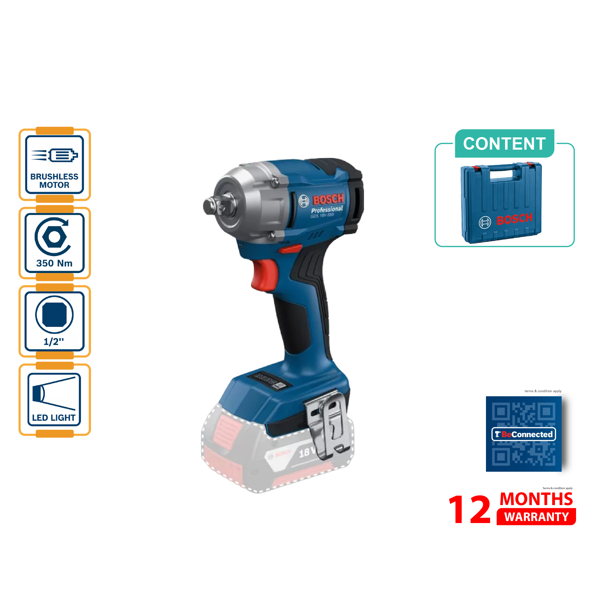 BOSCH GDS 18V-350 Impact Wrench (SOLO) - 06019M50L0