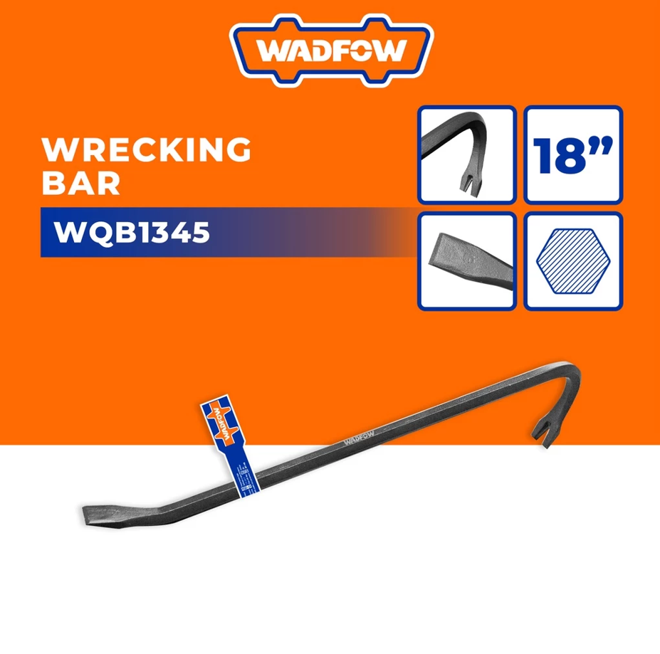 WADFOW WRECKING BAR CARBON STEEL CROWBAR (18"/450MM) (WQB1345)