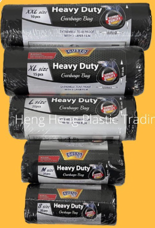 GUSTO HEAVY DUTY GARBAGE BAG (PLASTIK SAMPAH TAHAN DAN LIAT QUALITY BAGUS TEBAL) _ SIZE S / M / L / XL / XXL