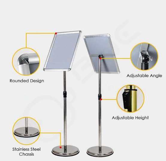 A4 Display Stand Adjustable Height Round Corner sign stand