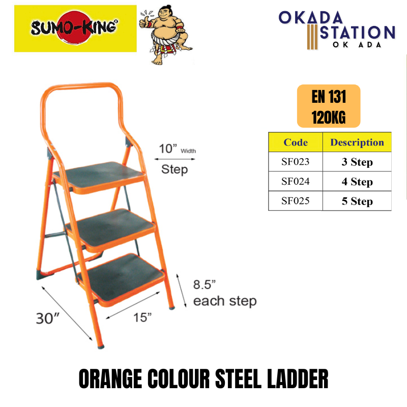 SUMO KING Orange Steel Ladder (Max: 120kg) / Step Ladder / 3 Steps / 4 Steps / 5 Steps / SF023 / SF024 / SF025 / Tangga