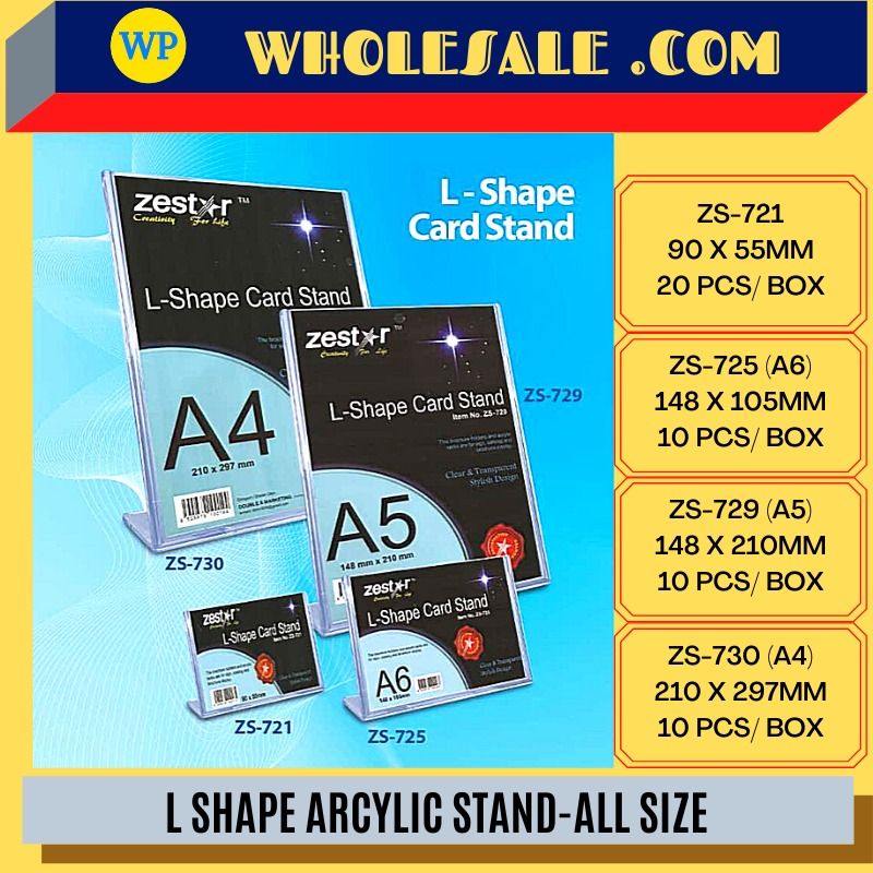 ARCYLIC STAND / L SHAPE / ALL SIZES / CARD STAND / CARD HOLDER / MENU HOLDER /