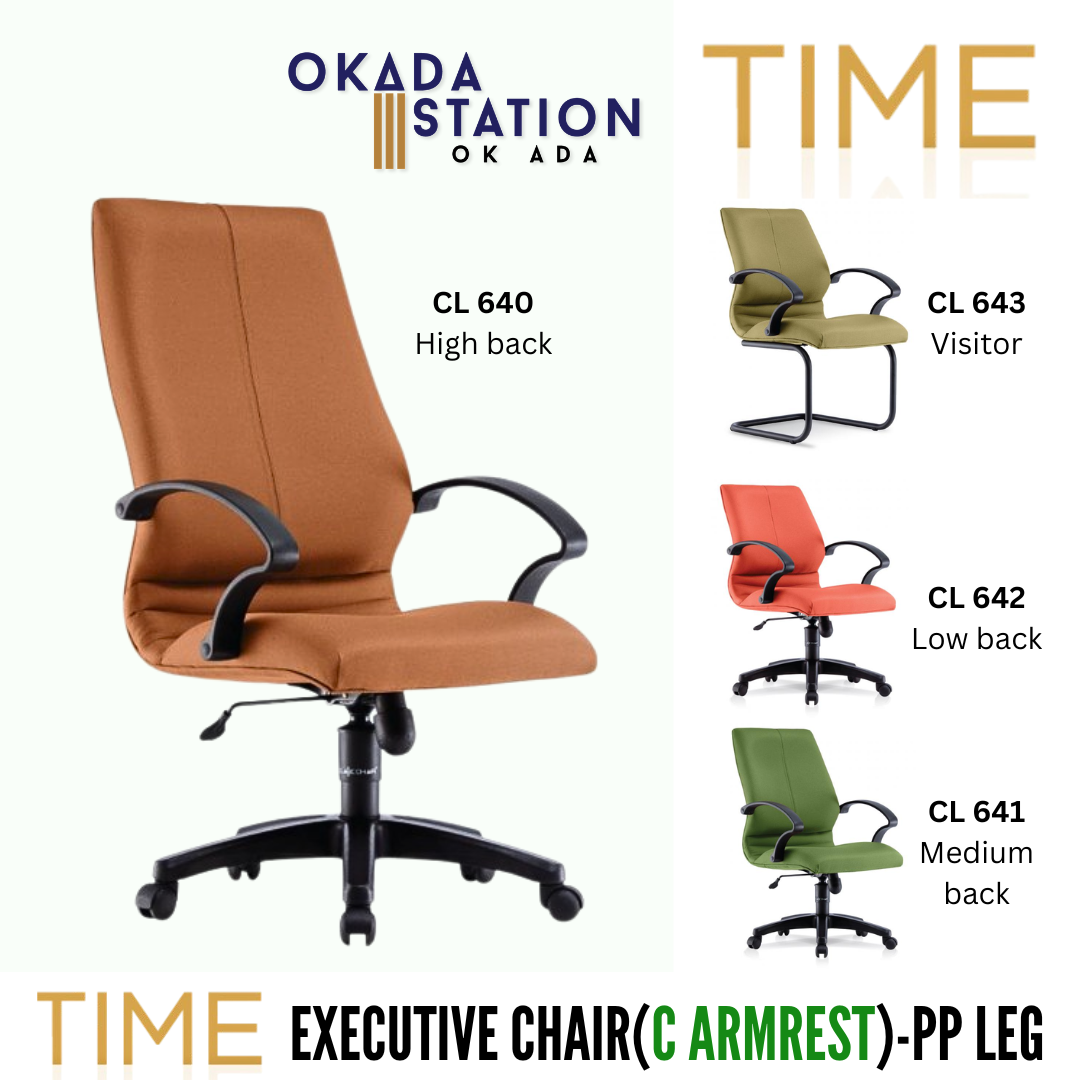 TIME ERGONOMIC OFFICE CHAIR (ARMREST C) - ALL SIZE / EXECUTIVE SERIES / OFFICE CONFERENCE CHAIR / OFFICE SWIVEL CHAIR / ERGONOMIC CHAIR / EXECUTIVE CHAIR / DIRECTOR CHAIR / CEO CHAIR / OFFICE CHAIR / PP BASE / FABRIC / PU LEATHER / TIME