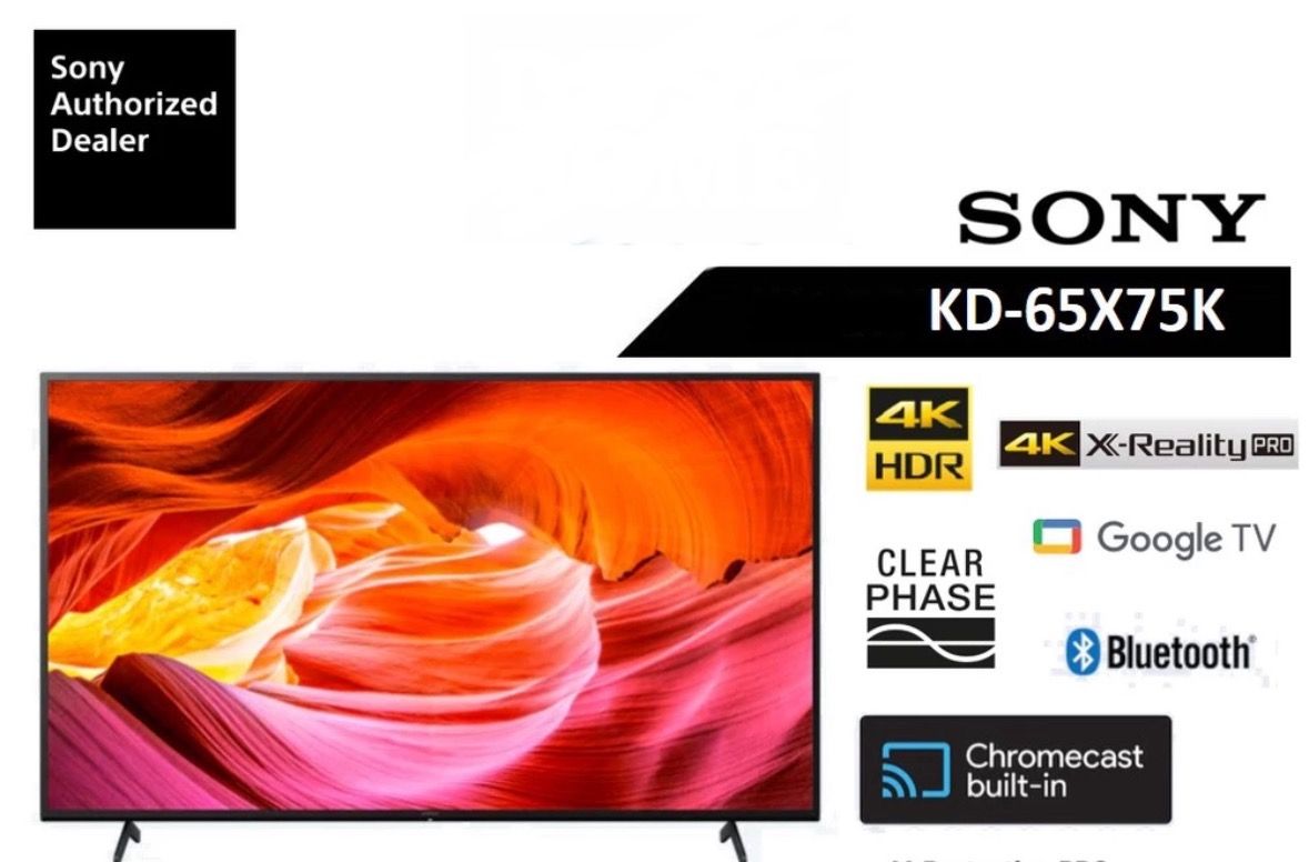 SONY ANDROID SMART TV KD-65X75K 65" 4K UHD HDR (GOOGLE TV) With Portable TV Stand