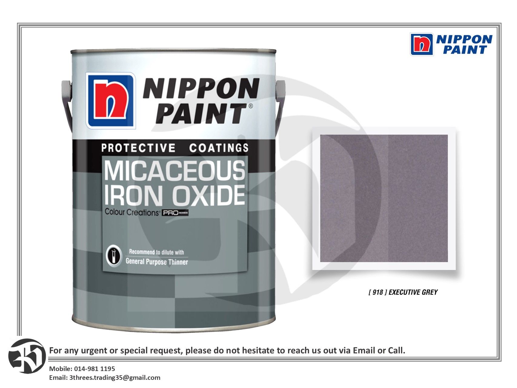 Nippon Paint Micaceous Iron Oxide (MIO) 918 Executive Grey 1L/5L