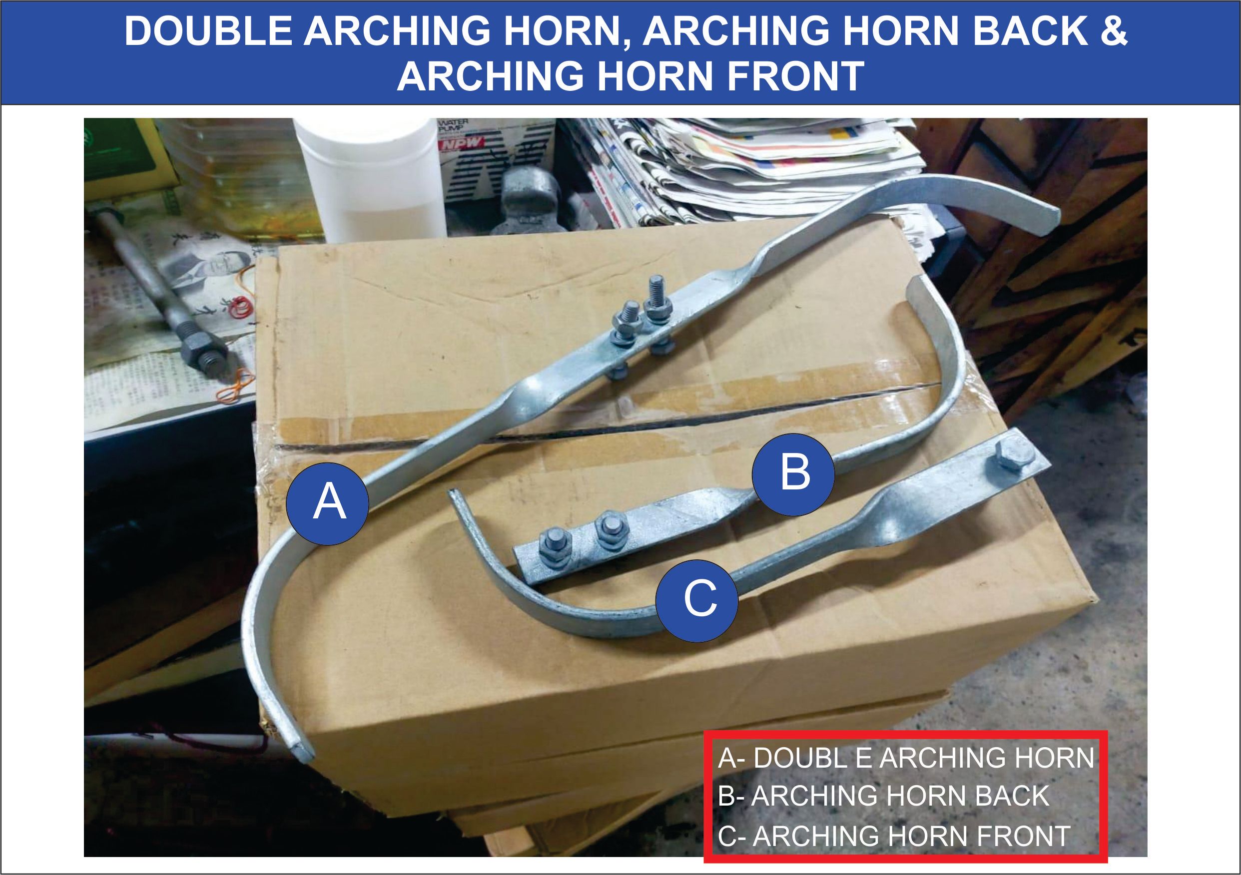 ARCHING HORN FRONT 6MM X 25MM- CW 2PCS HOLE & M10 (DIA) X 40 MM(L) HEX BOLT & NUT (HDG) OCHA ARCHING HORN FRONT 6MM X 25MM- CW 2PCS HOLE & M10 (DIA) X 40 MM(L) HEX BOLT & NUT (HDG)-ORDER TO MAKE (CUSTOMIZE)