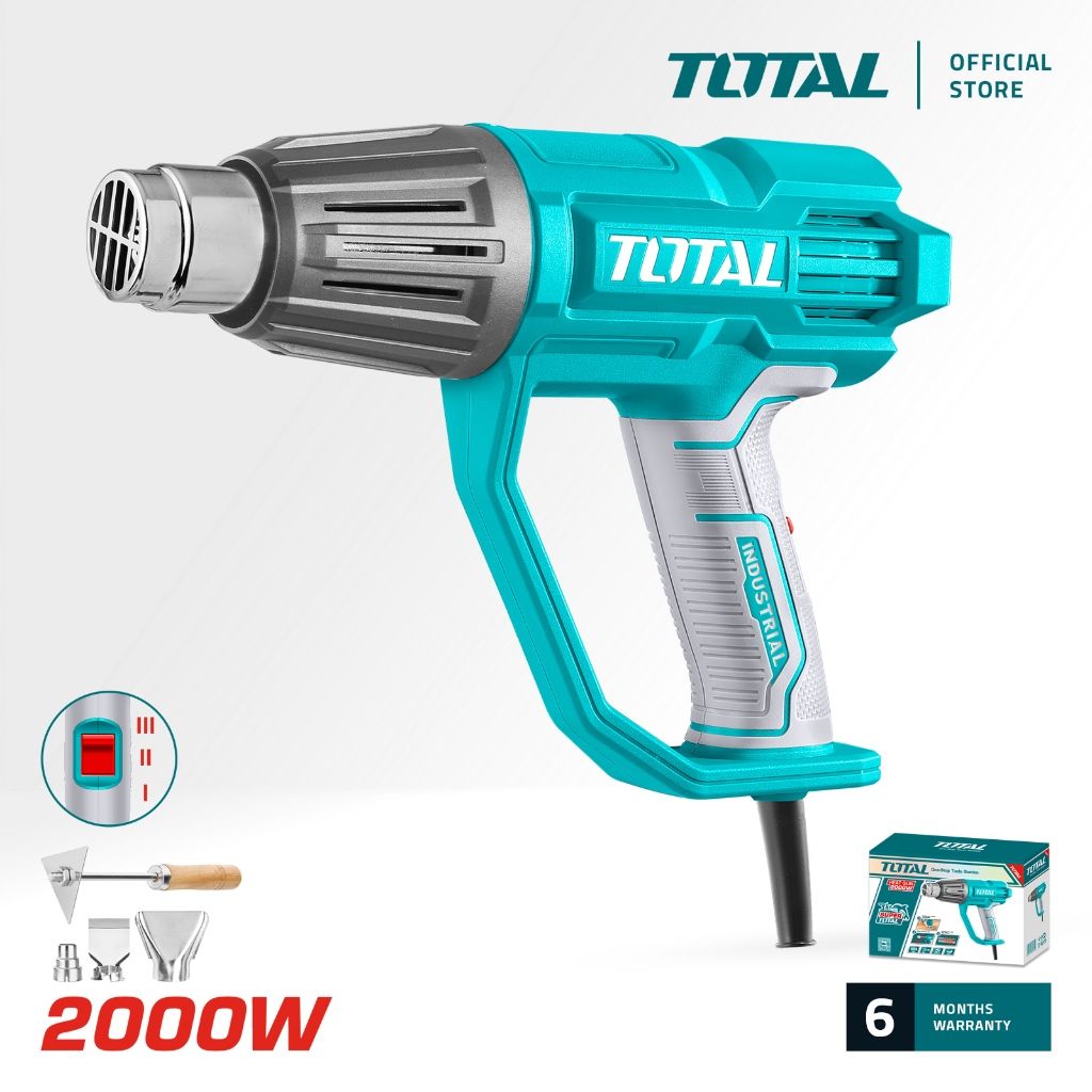 TOTAL HEAT GUN (2000W) FIXED TEMPERATURE SETTINGS (50°C/450°C/550°C) [FREE NOZZLES 3 PCS + METAL SCRAPPER] TB20078