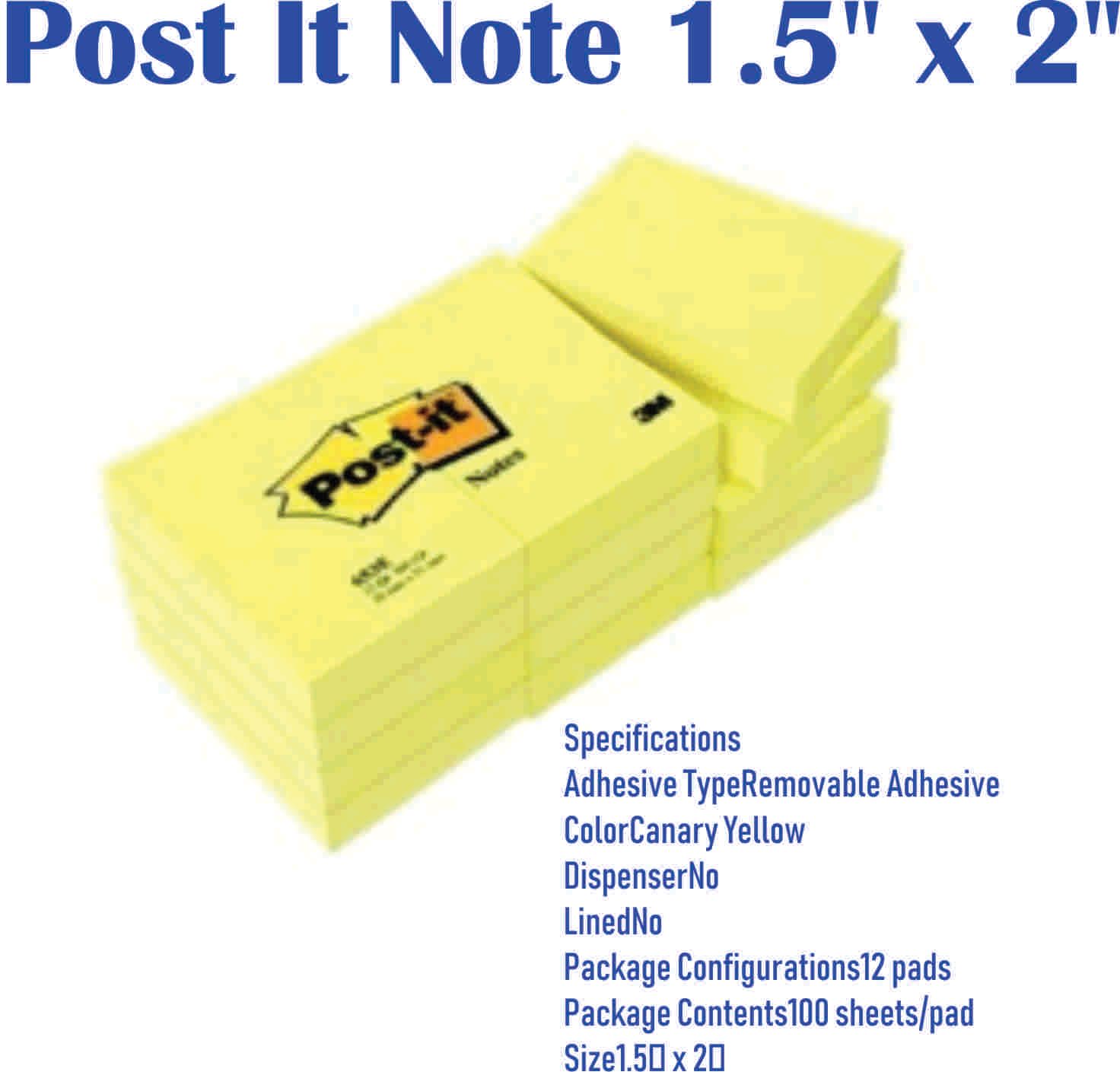 POST IT 3M OCHA POST IT NOTE 1.5" X 2" 12 PAD /PACK-FREE DEL;IOVERY PENINSUL;AR ONLY