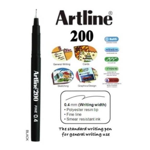 QP Artline Permanent Marker Fine 200 0.4mm - Black