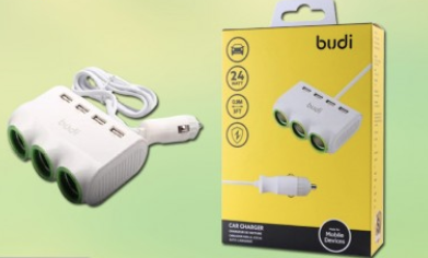 BUDI 4 USB CAT CHARGET WITH 3 SOCKET LED RING INDICATOR (CC164)