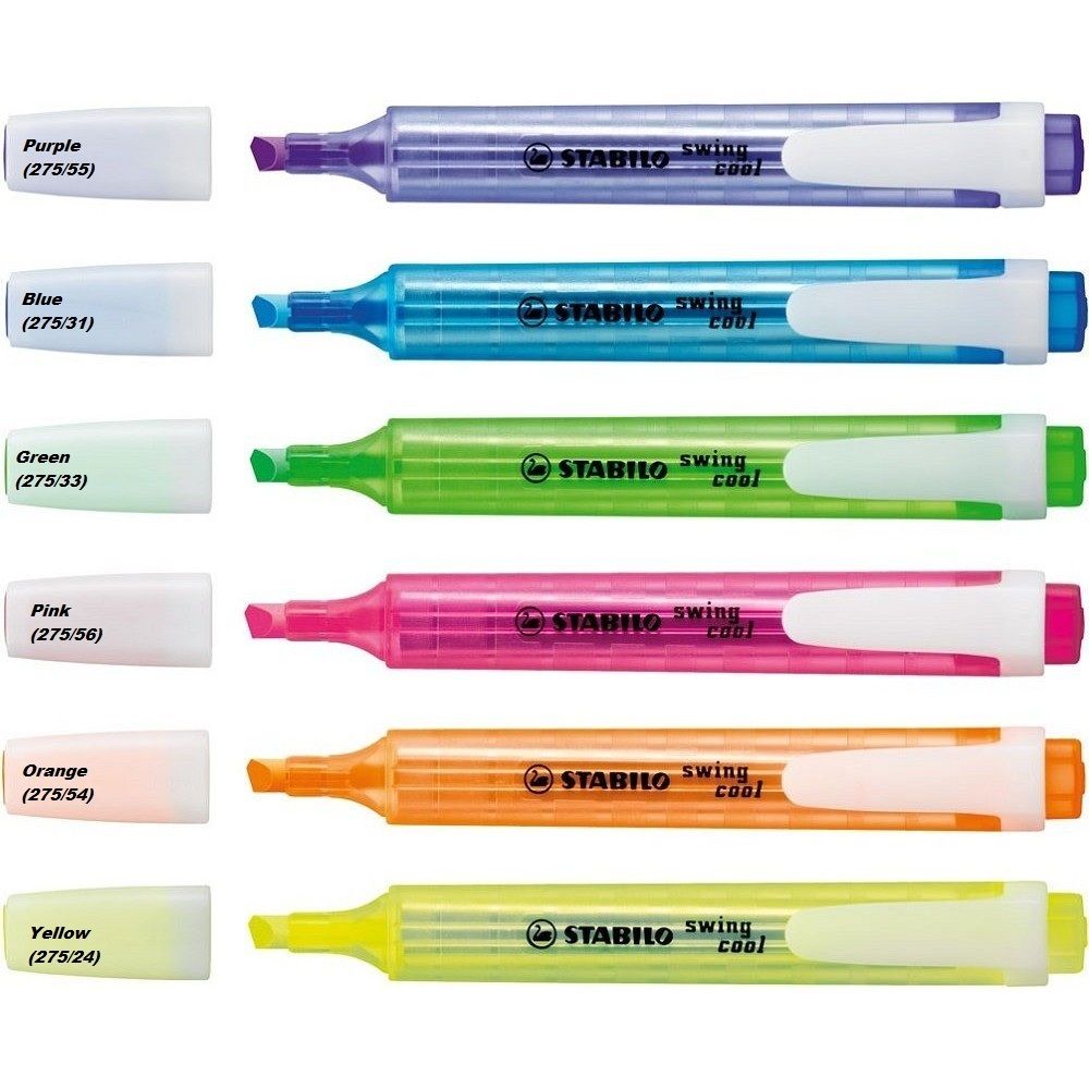 Stabilo Swing Cool Highlighter in box (12pcs) - yellow, green, pink, orange, blue, light blue