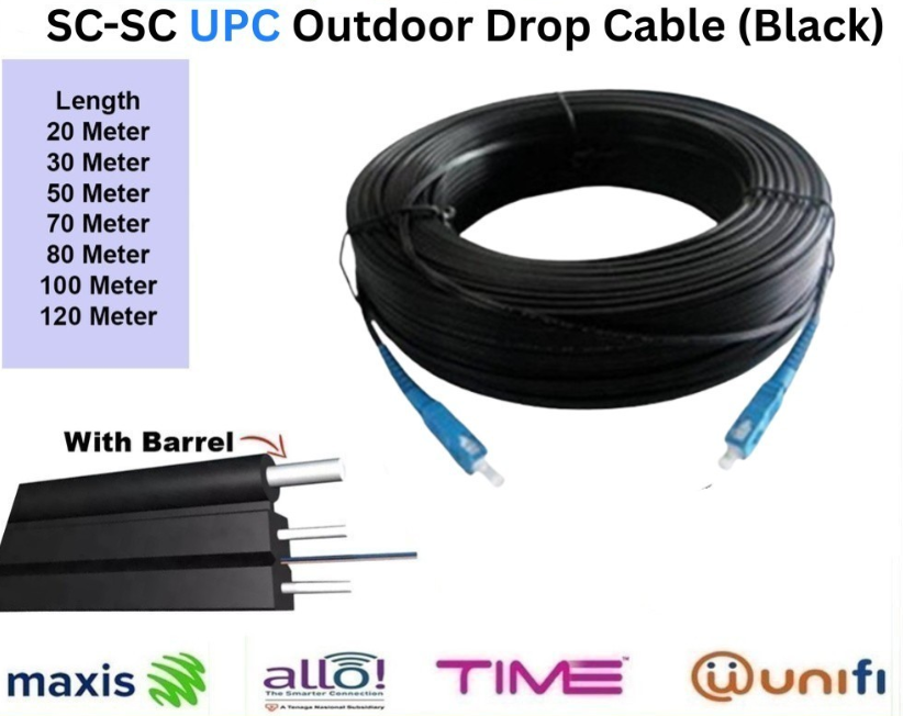 PRE-CONNECTORIZED IB BLACK SC/UPC-SC/UPC SINGLE MODE AMORED HIGH STRENGTH DROP FIBER OPTIC PATCH CORD GJYXFCH PR301
