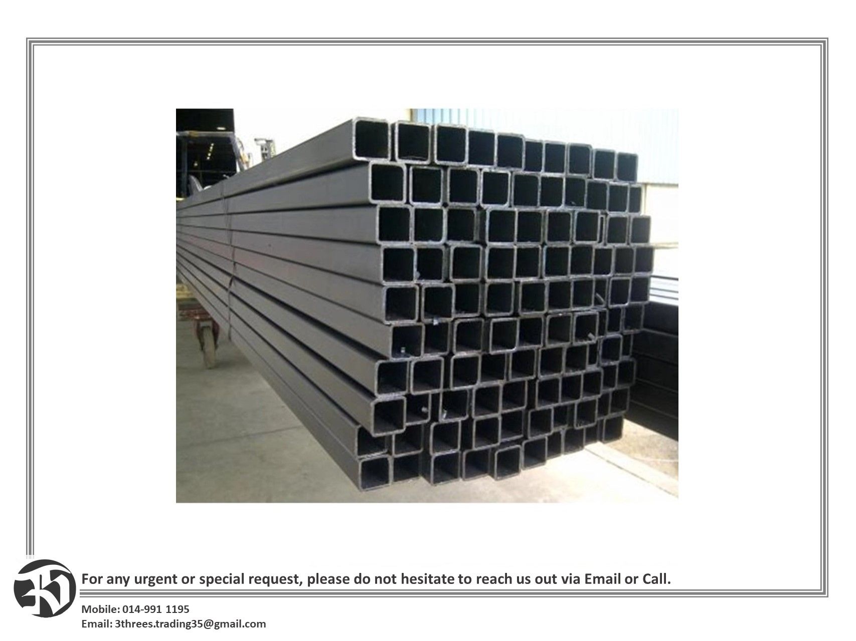 Steel Hollow 3 inch x 2 inch x 20 feet (6 metre) 3mm thickness