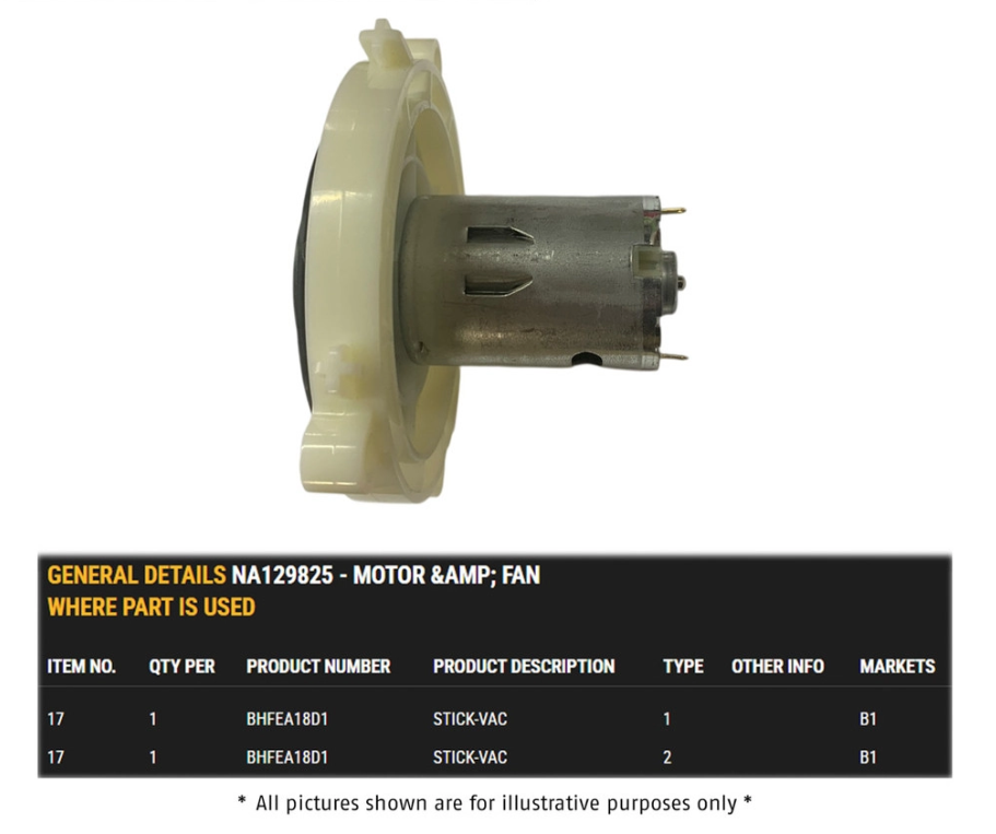BLACK & DECKER NA129825 MOTOR & FAN ( BHFEA18 ITEM 17 )