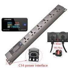 C14 input power distribution unit PDU power strip universal hole socket , 2-13 positions without switch, Cabinet Rack Mount (6 Socket UK Plug 2Meter)