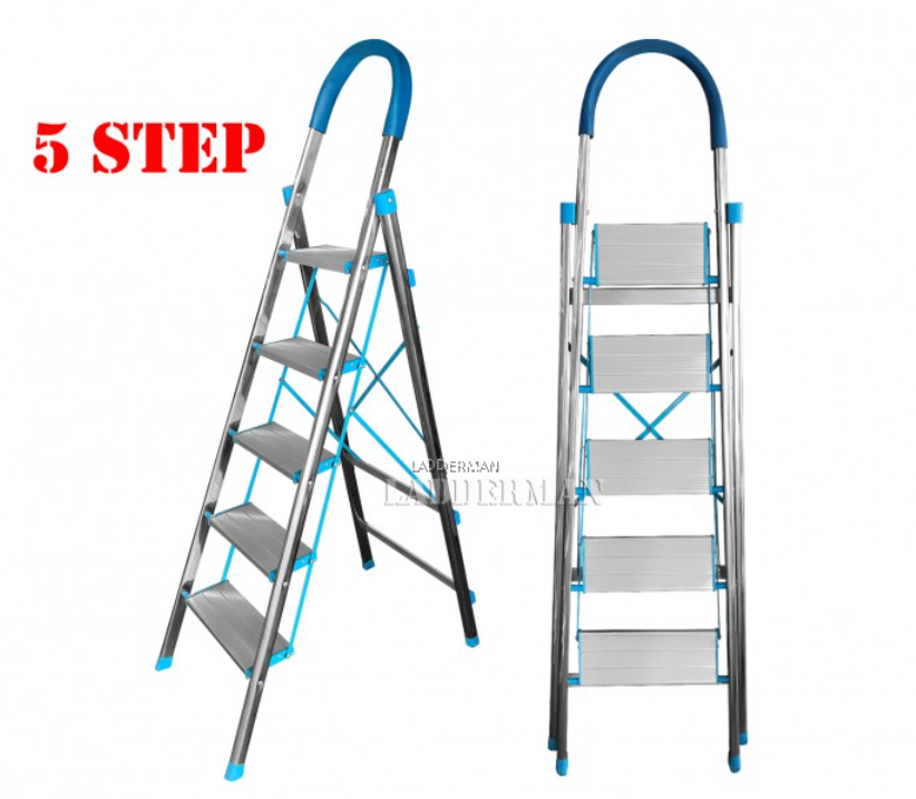 5 STEP STAINLESS STEEL ALUMINIUM PEDAL FOLDABLE STOOL LADDER WITH SOFT HAND GRIP [SSA05]