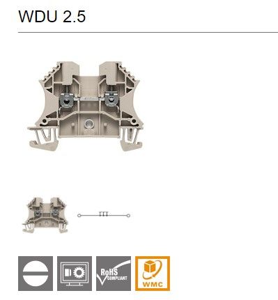 WEIDMUELLER WDU 2.5 Feed-through terminal, Screw connection, 2.5 mm虏, 800 V, 24 A, dark beige (1020000000)